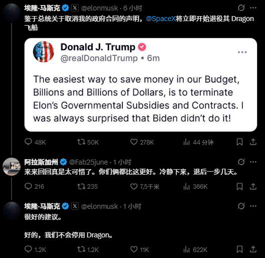 马斯克向特朗普求和 特朗普暂未回应